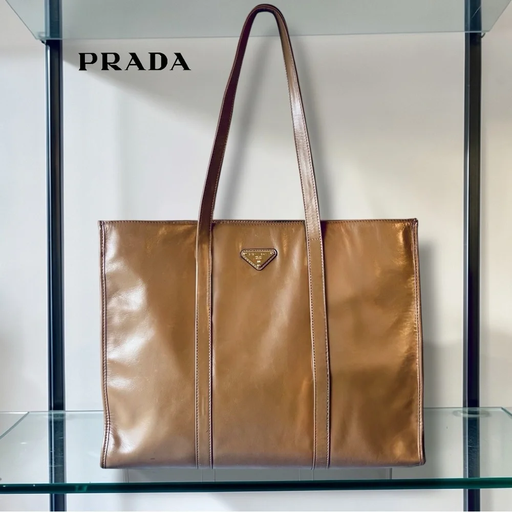 AUTHENTIC PRADA PALTRO NV NAPPA ANTIQUE GLOSSY CAMEO LEATHER TOTE-ONLINE COMPS - Picture 1 of 9